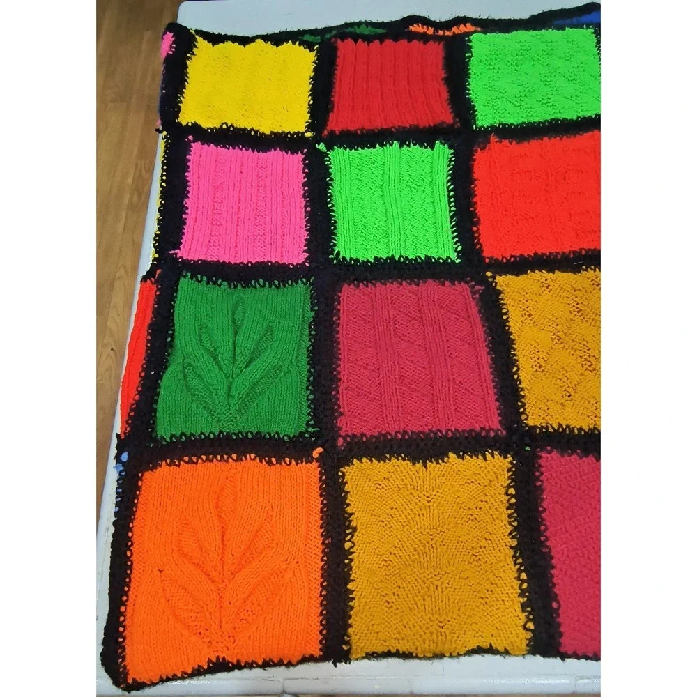 Hand Crochet Granny Square Blanket Throw Afghan Multi color 56x75 Roseanne VTNG